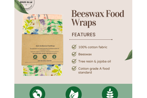 100% cotton fabric, pure beeswax, tree resin, and a sprinkle of nourishing jojoba oil. Say goodbye to aluminum and plastic foil and say hello to an eco-friendly wrapping solution.